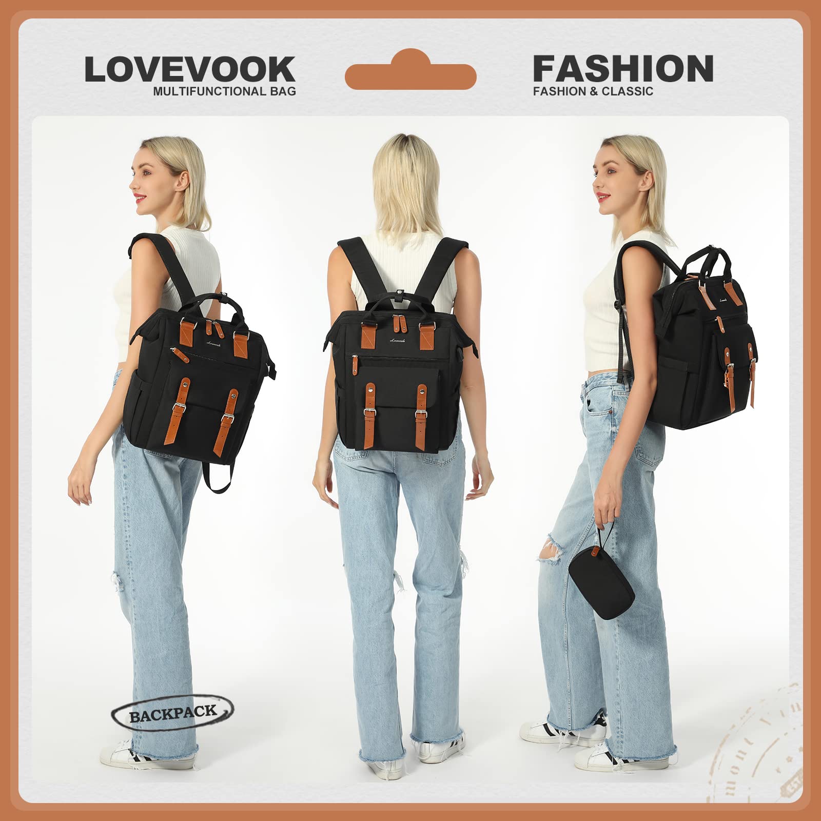 Foto 7 pulgar | Mochila Para Portátil Lovevook Para Mujer, Trabajo Y Viajes De 17 Pulgadas, Negra - Venta Internacional.