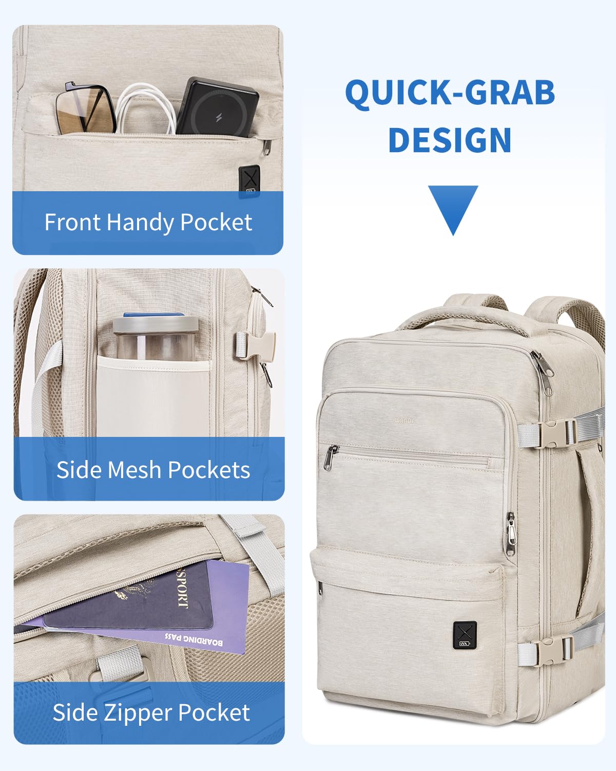 Foto 5 pulgar | Mochila Wandf Travel De 32 Litros Para Spirit Airlines Con Bolsillo Húmedo - Venta Internacional.