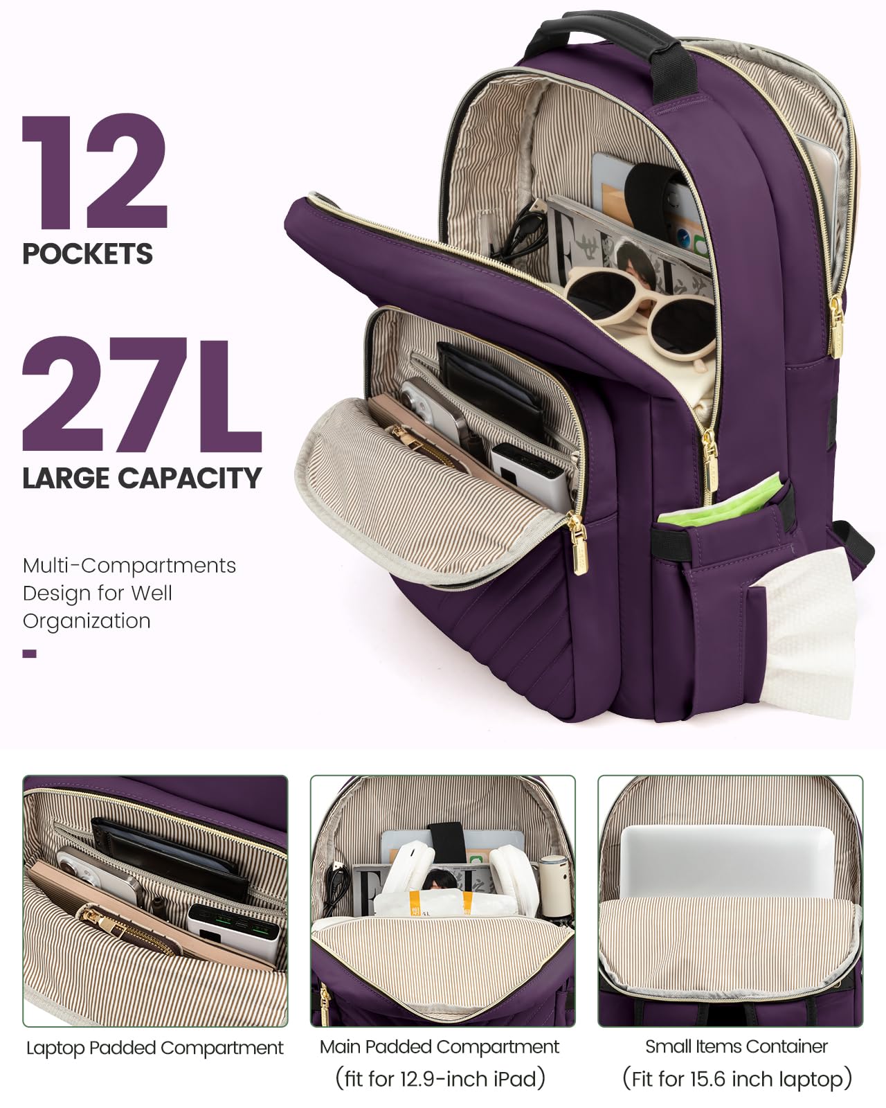Foto 3 pulgar | Mochila Lovevook Para Portátil De 15.6 Pulgadas Con Puerto Usb Para Mujer - Venta Internacional.