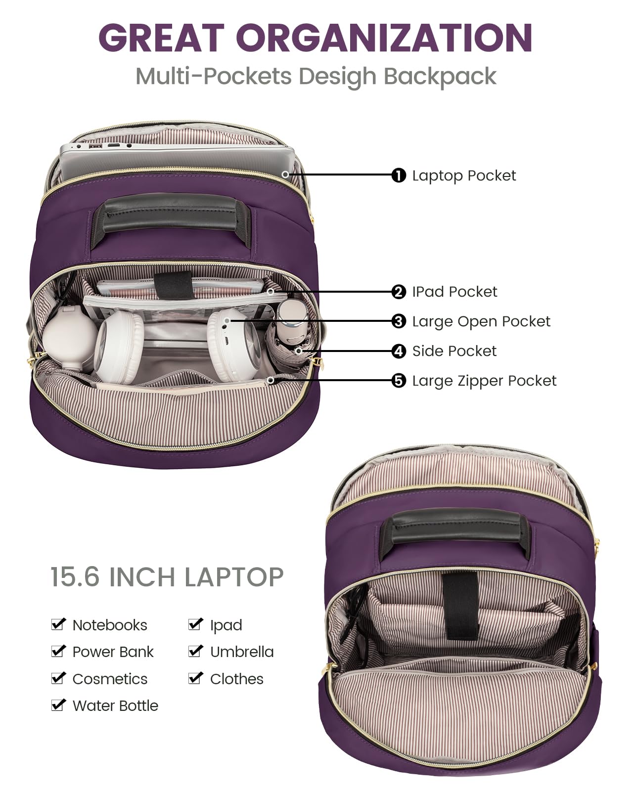 Foto 3 | Mochila Lovevook Para Portátil De 15.6 Pulgadas Con Puerto Usb Para Mujer - Venta Internacional.