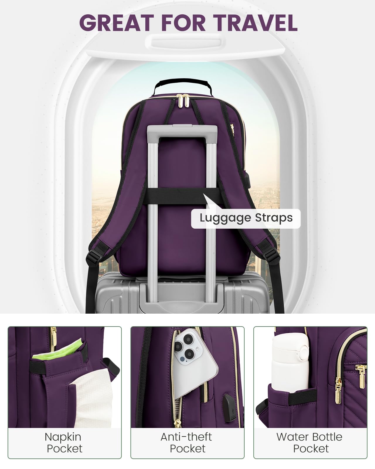 Foto 5 pulgar | Mochila Lovevook Para Portátil De 15.6 Pulgadas Con Puerto Usb Para Mujer - Venta Internacional.