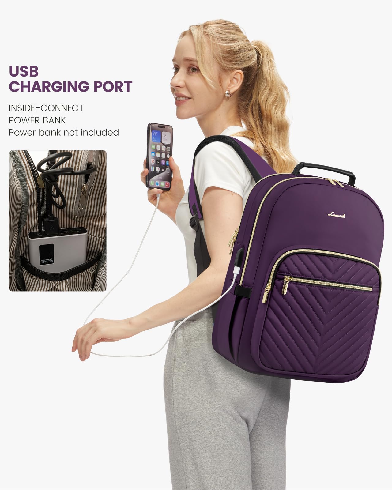 Foto 6 pulgar | Mochila Lovevook Para Portátil De 15.6 Pulgadas Con Puerto Usb Para Mujer - Venta Internacional.
