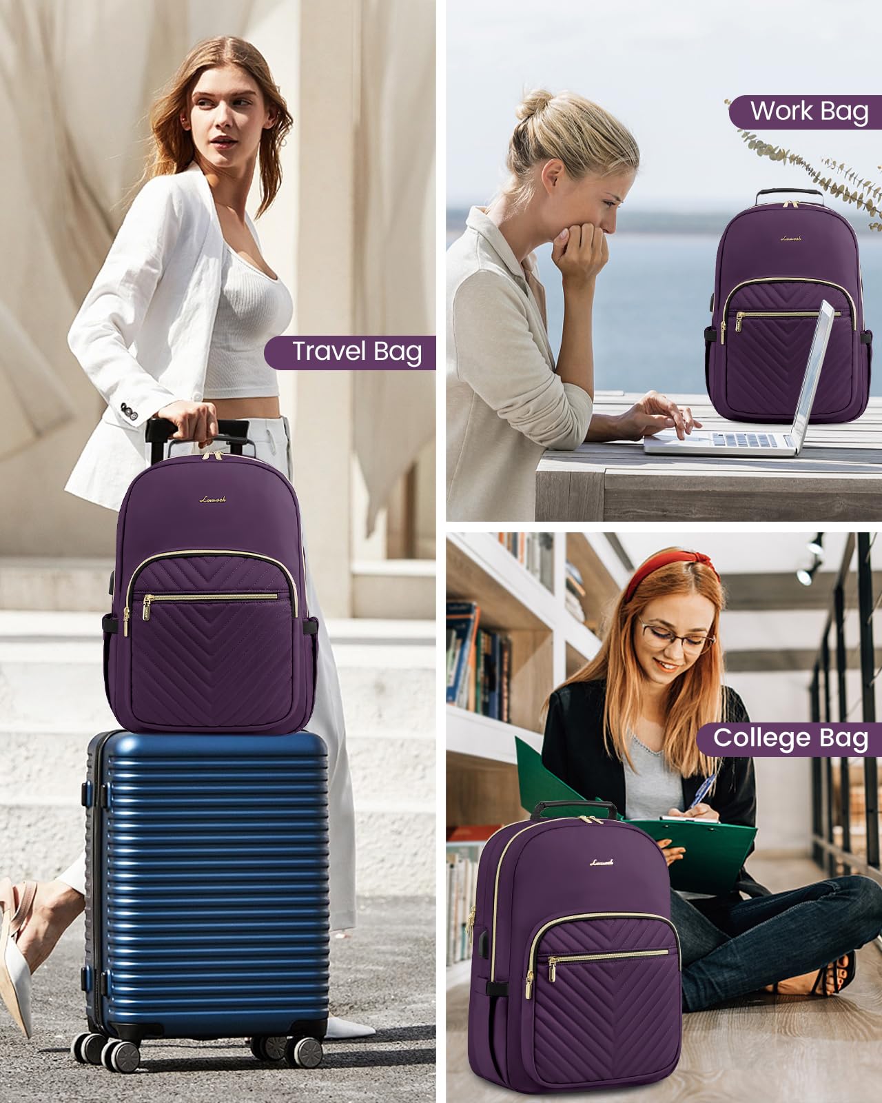 Foto 7 pulgar | Mochila Lovevook Para Portátil De 15.6 Pulgadas Con Puerto Usb Para Mujer - Venta Internacional.