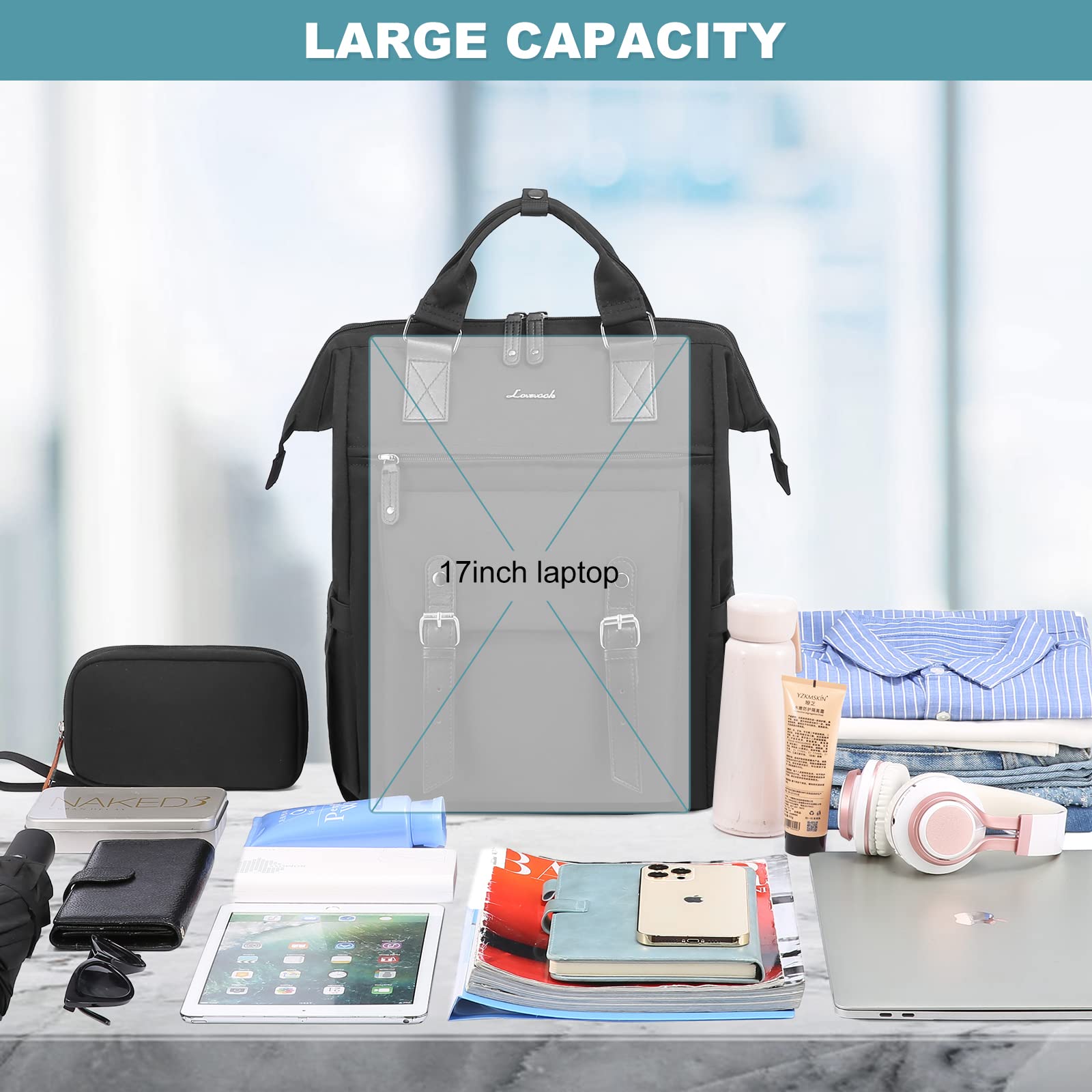 Foto 4 pulgar | Mochila Para Portátil Lovevook Para Mujer, Trabajo Y Viajes De 17 Pulgadas, Negra - Venta Internacional.