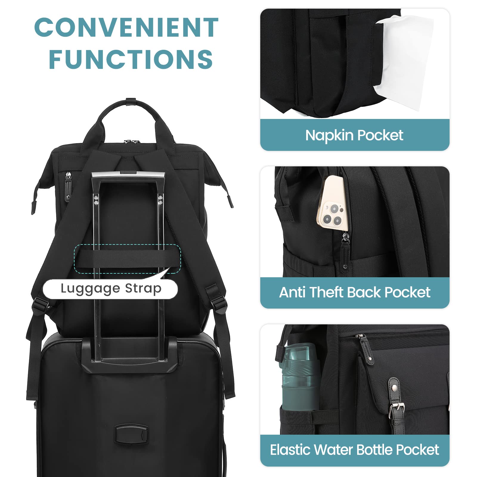 Foto 4 | Mochila Para Portátil Lovevook Para Mujer, Trabajo Y Viajes De 17 Pulgadas, Negra - Venta Internacional.