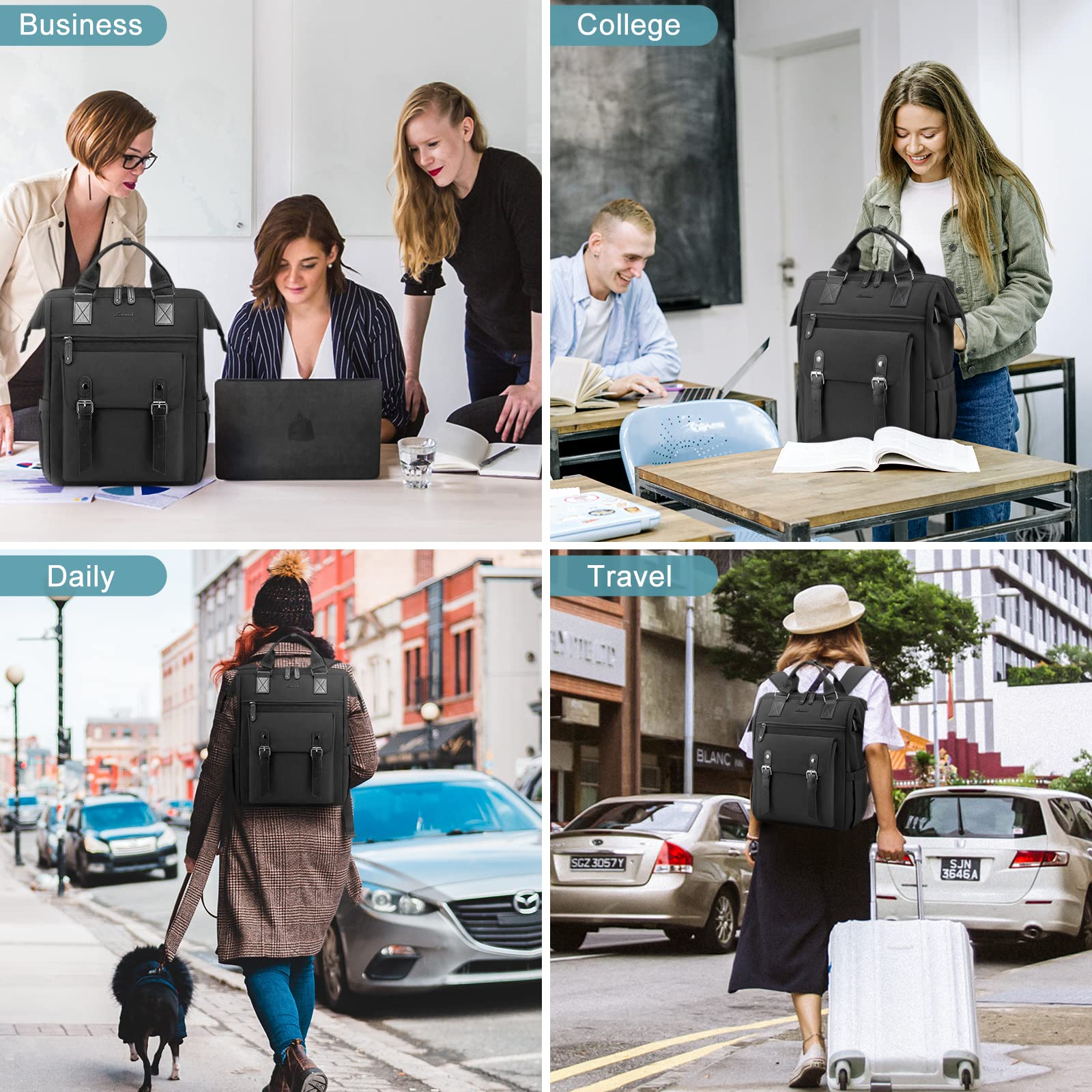 Foto 7 pulgar | Mochila Para Portátil Lovevook Para Mujer, Trabajo Y Viajes De 17 Pulgadas, Negra - Venta Internacional.