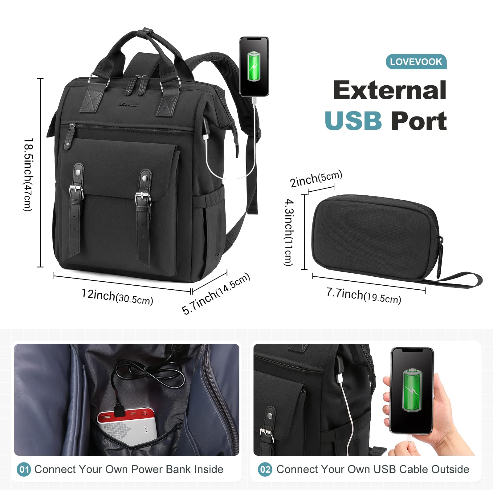 Foto 8 pulgar | Mochila Para Portátil Lovevook Para Mujer, Trabajo Y Viajes De 17 Pulgadas, Negra - Venta Internacional.