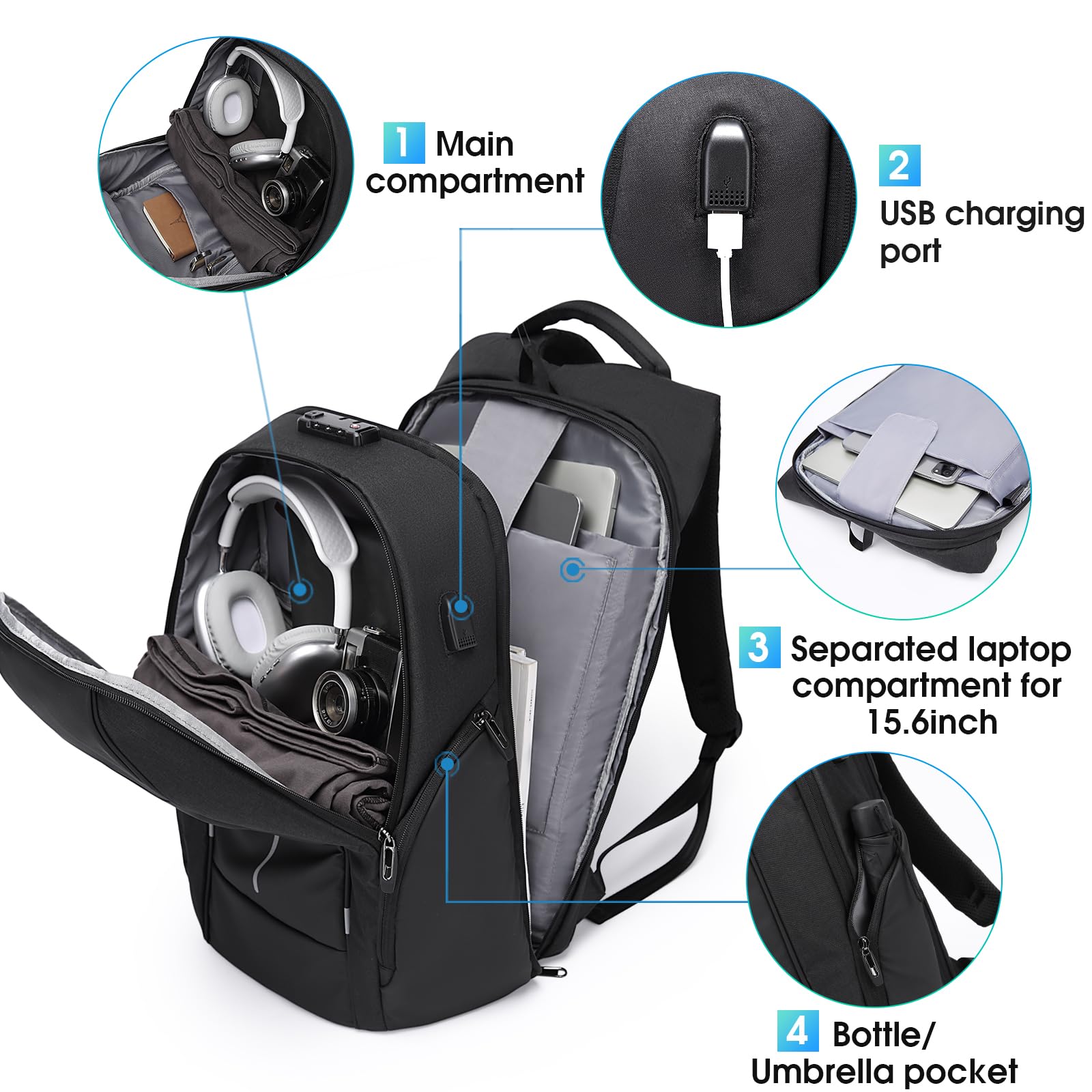 Foto 2 | Mochila De Viaje Bange Para Portátil De 15,6'' Impermeable Oxford - Venta Internacional.