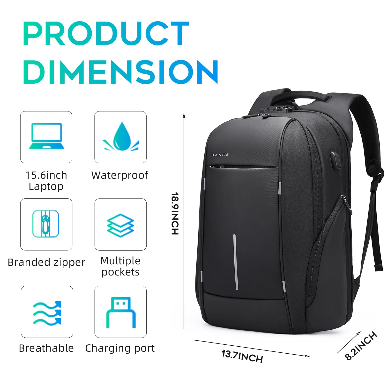 Foto 5 pulgar | Mochila De Viaje Bange Para Portátil De 15,6'' Impermeable Oxford - Venta Internacional.