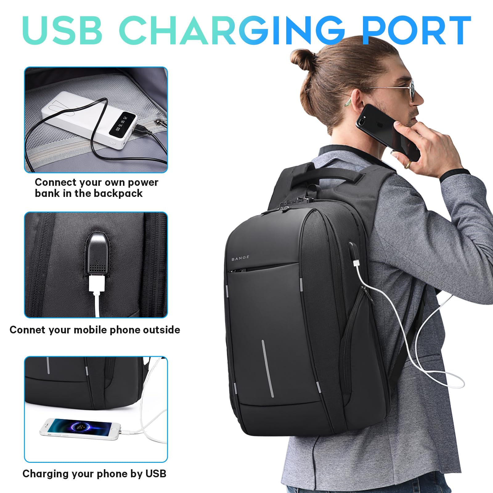 Foto 6 pulgar | Mochila De Viaje Bange Para Portátil De 15,6'' Impermeable Oxford - Venta Internacional.