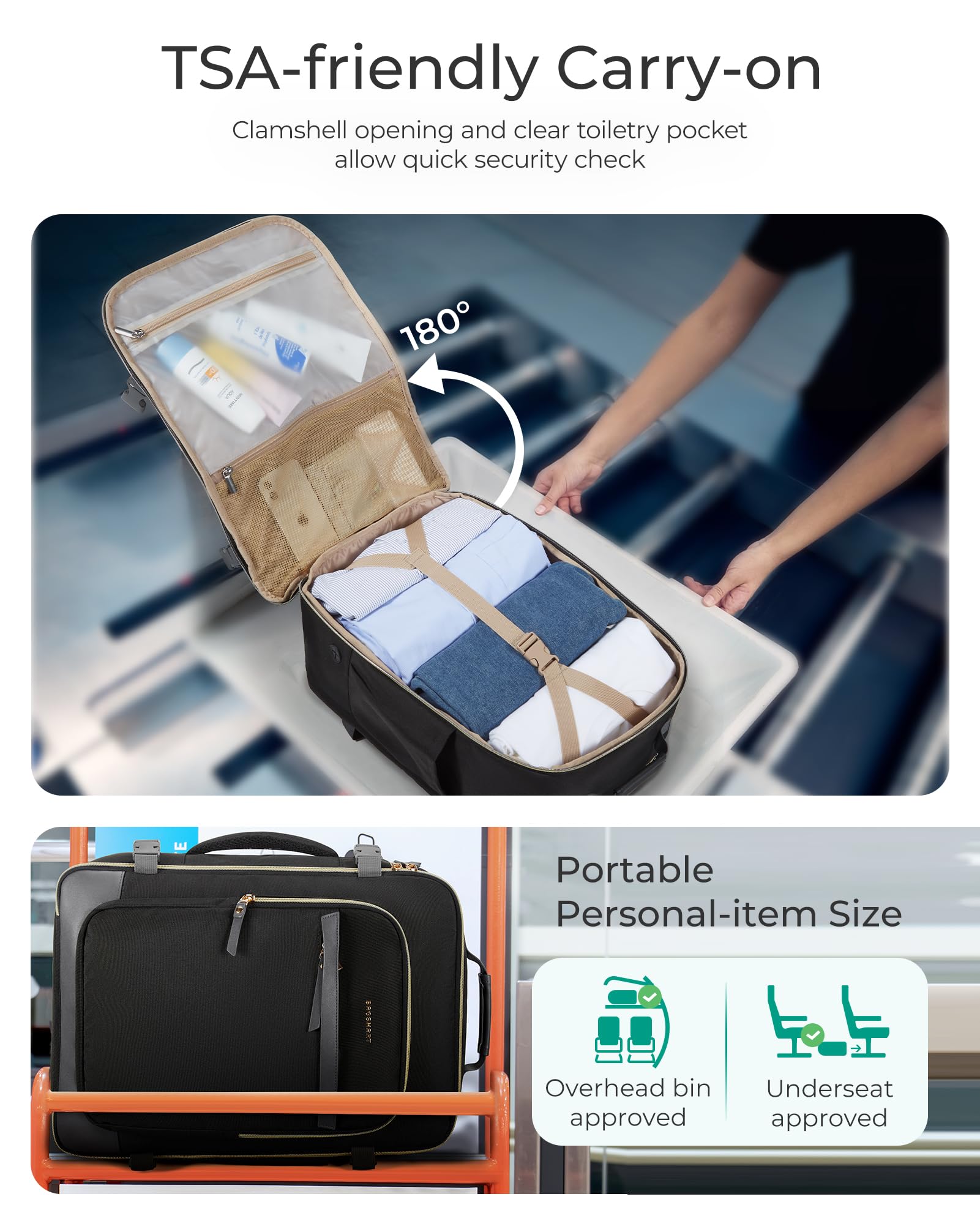 Foto 5 pulgar | Mochila De Viaje Bagsmart Para Mujer De 40 Litros Con Portátil De 17,3'', Color Negro - Venta Internacional.