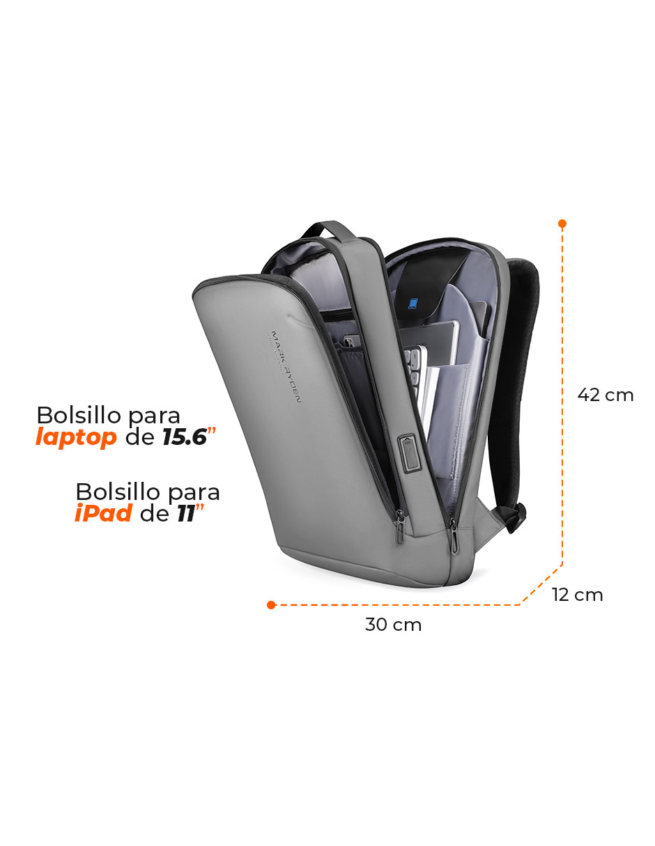 Foto 7 pulgar | Mochila Ligera Mark Ryden para Laptop de 15.6'' 9008 Gris