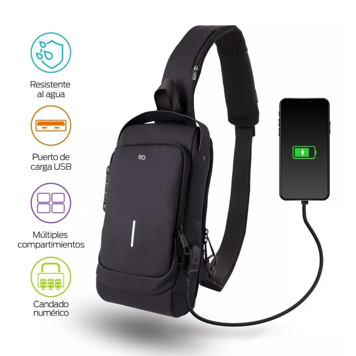Foto 3 pulgar | Mini Mariconera Impermeable Con Puerto Usb Eo Safe Imports Esi-11519-1 Negro
