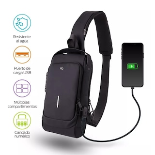 Foto 2 | Mini Mariconera Impermeable Con Puerto Usb Eo Safe Imports Esi-11519-1 Negro