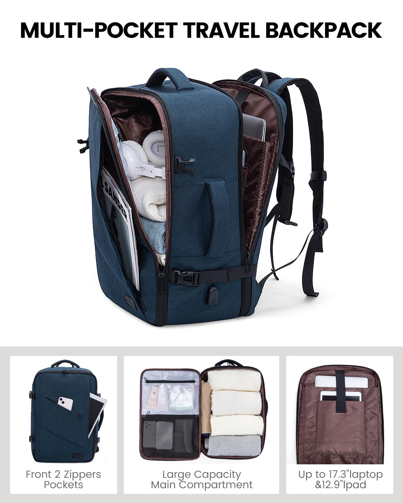 Foto 4 pulgar | Mochila de Viaje Lovevook Carry On 50 L con Puerto USB Azul Marino - Venta Internacional