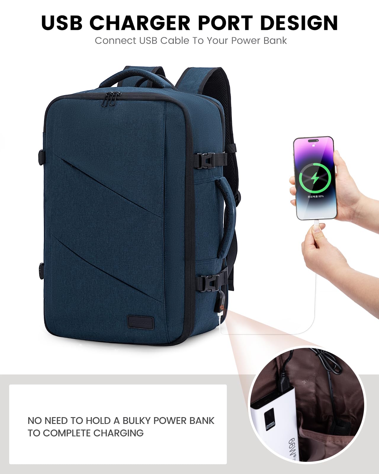 Foto 5 pulgar | Mochila de Viaje Lovevook Carry On 50 L con Puerto USB Azul Marino - Venta Internacional