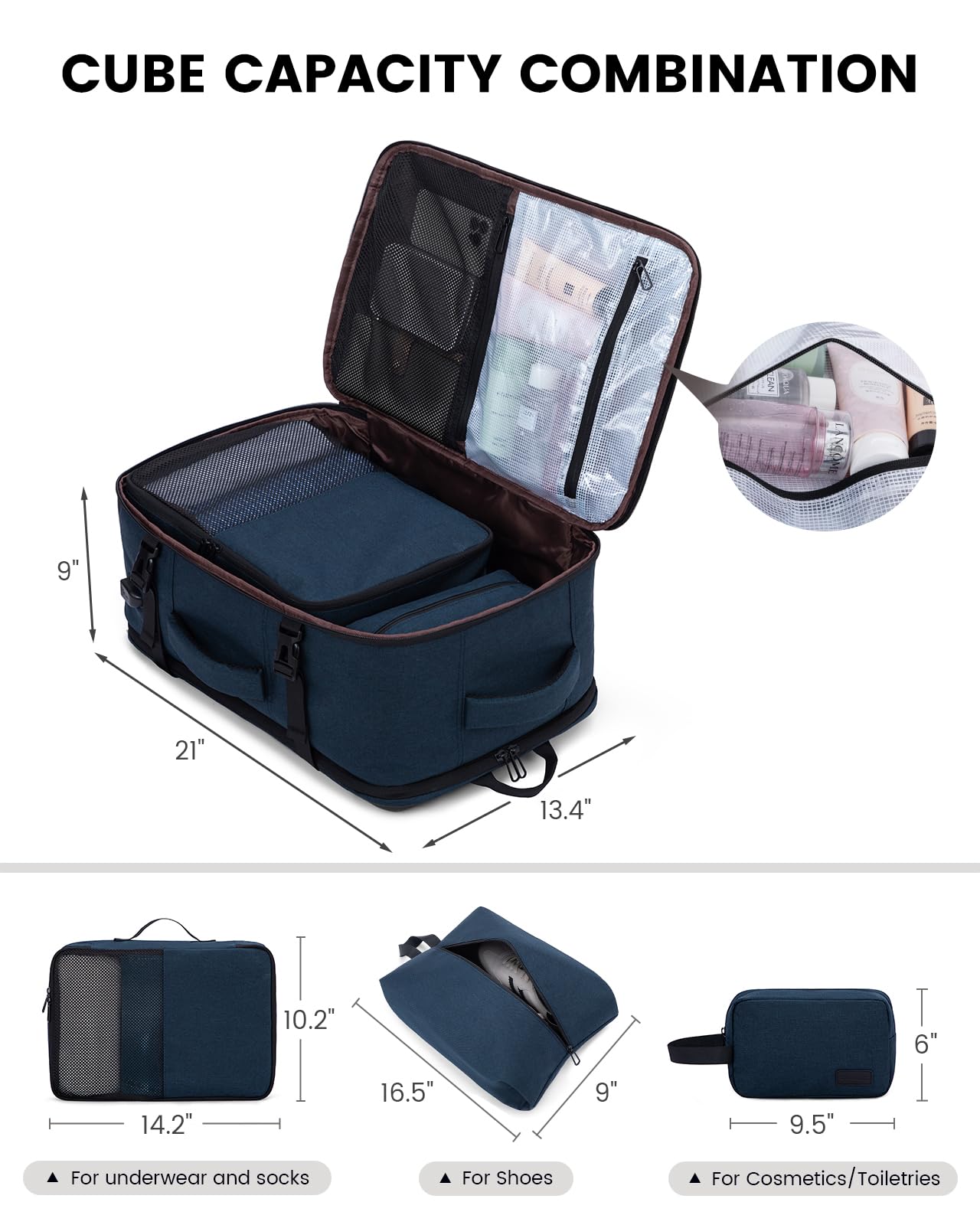 Foto 5 | Mochila de Viaje Lovevook Carry On 50 L con Puerto USB Azul Marino - Venta Internacional