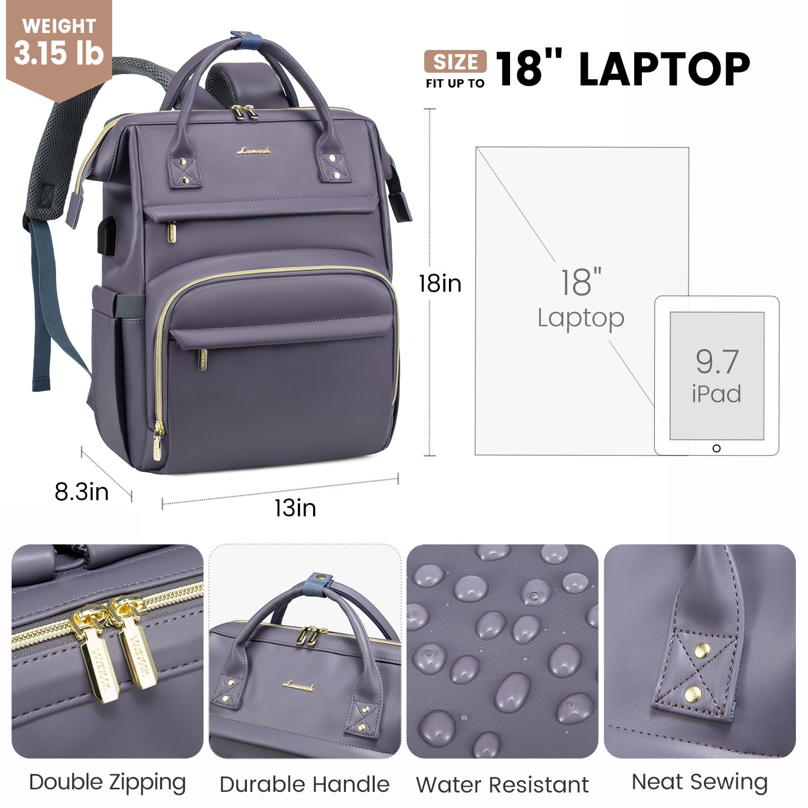 Foto 5 pulgar | Mochila para Portátil Lovevook de Piel 18 Pulgadas para Mujer - Venta Internacional