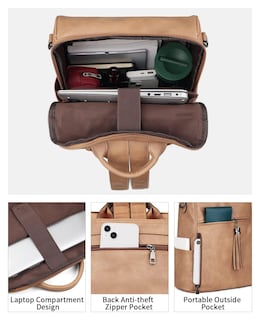 Foto 2 | Mochila para Portátil Fadeon Leather 15.6 "Marrón para Mujer - Venta Internacional