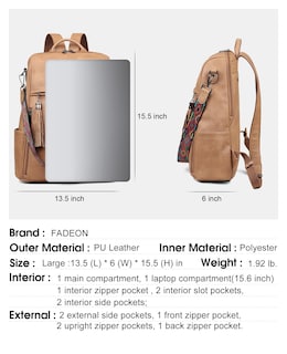 Foto 3 | Mochila para Portátil Fadeon Leather 15.6 "Marrón para Mujer - Venta Internacional