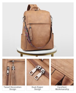 Foto 4 | Mochila para Portátil Fadeon Leather 15.6 "Marrón para Mujer - Venta Internacional
