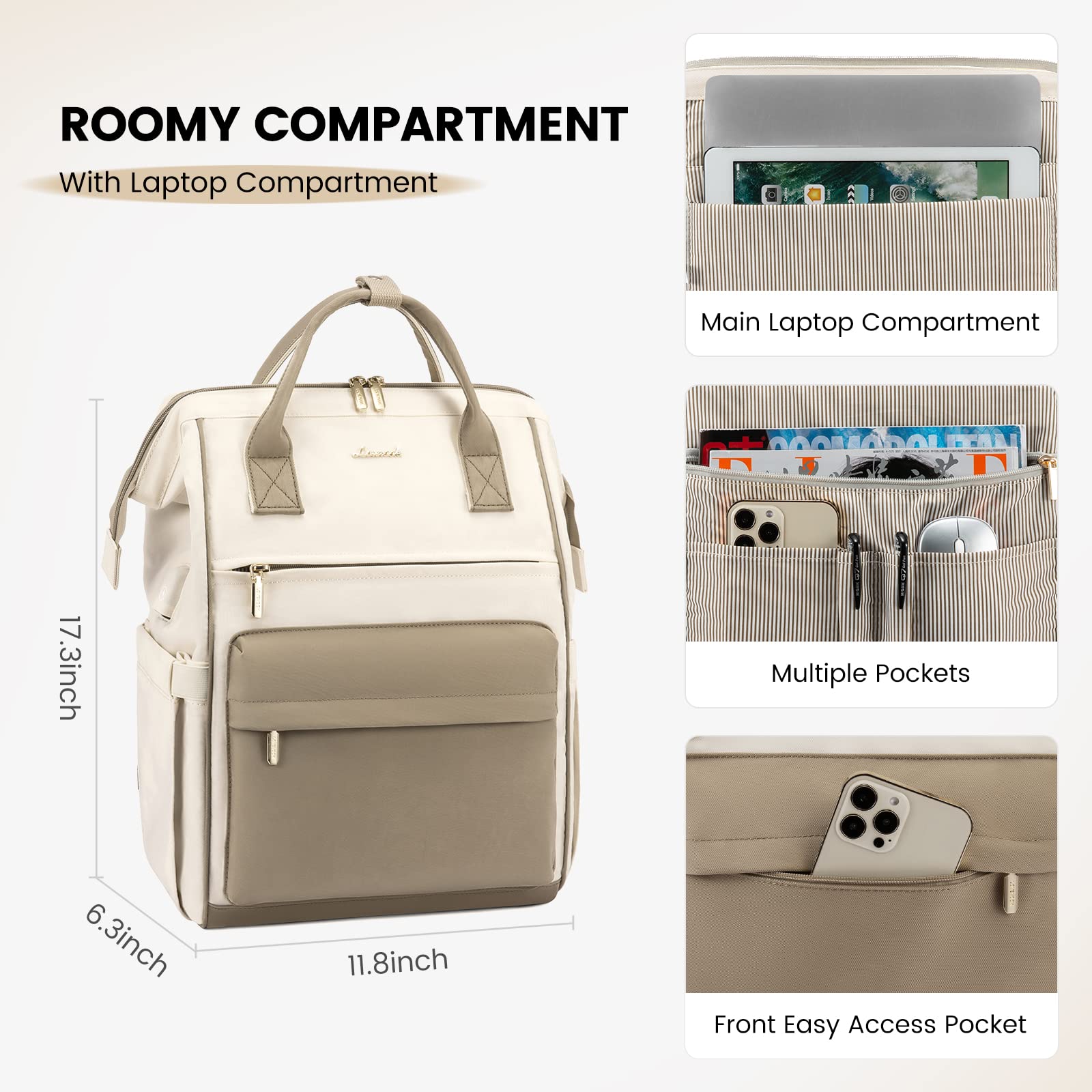 Foto 3 | Mochila para Portátil Lovevook Impermeable de 15,6 " con Puerto USB para Mujer - Venta Internacional