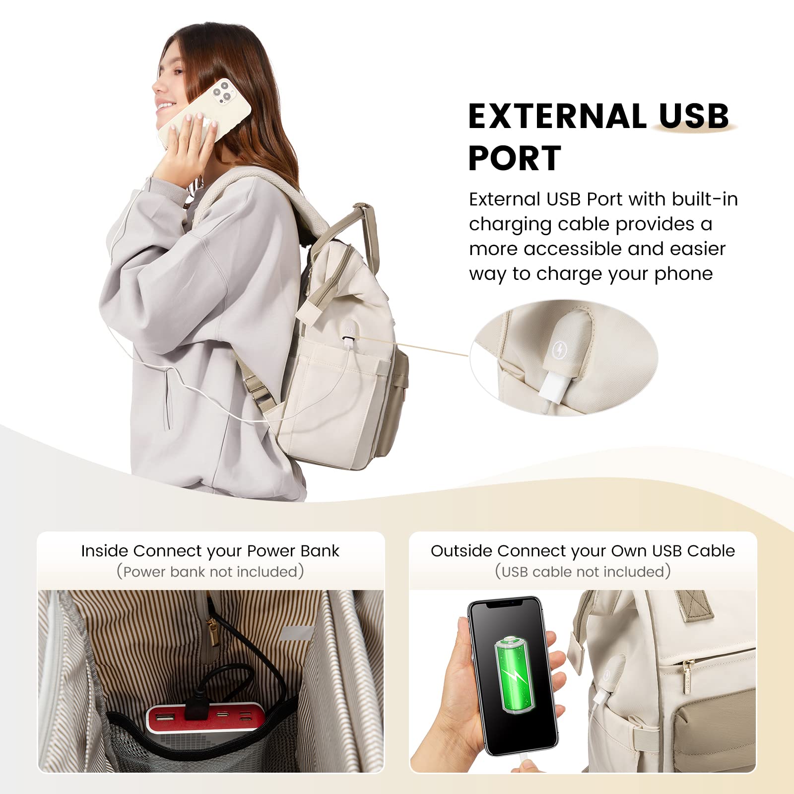 Foto 5 | Mochila para Portátil Lovevook Impermeable de 15,6 " con Puerto USB para Mujer - Venta Internacional