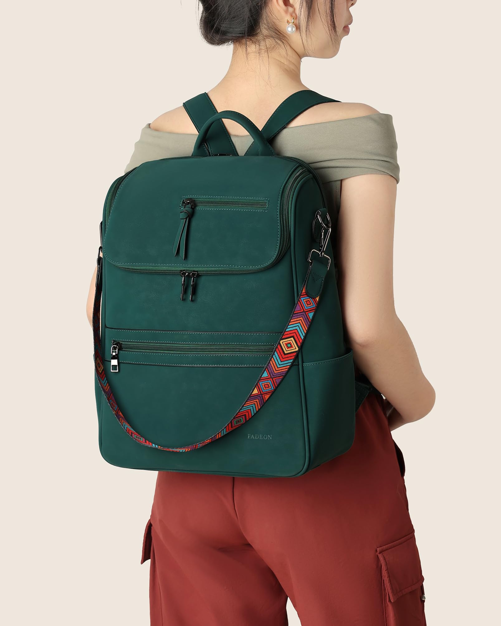 Foto 6 pulgar | Mochila para Portátil Fadeon Leather Travel Green 15.6 Pulgadas para Mujer - Venta Internacional