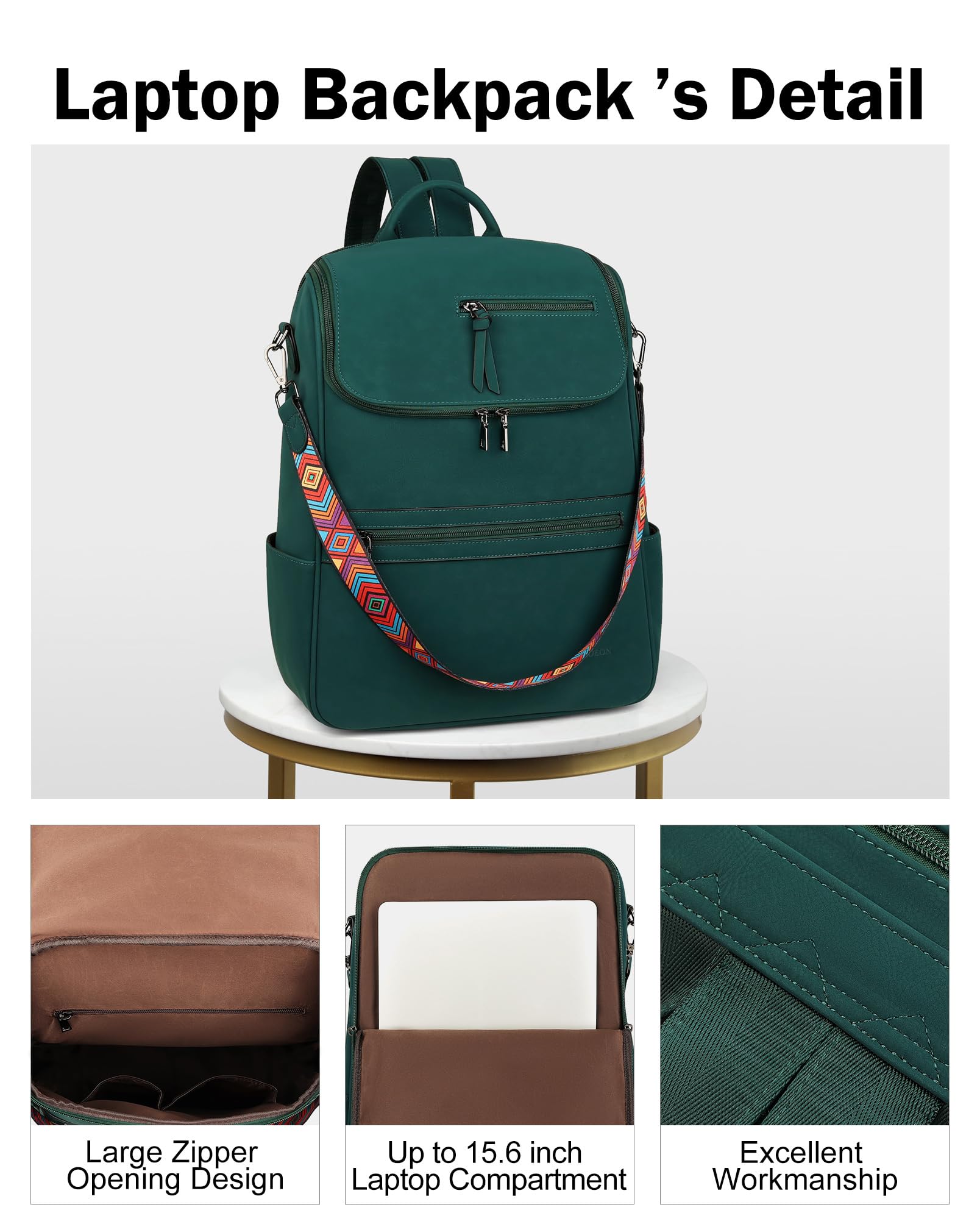Foto 6 | Mochila para Portátil Fadeon Leather Travel Green 15.6 Pulgadas para Mujer - Venta Internacional