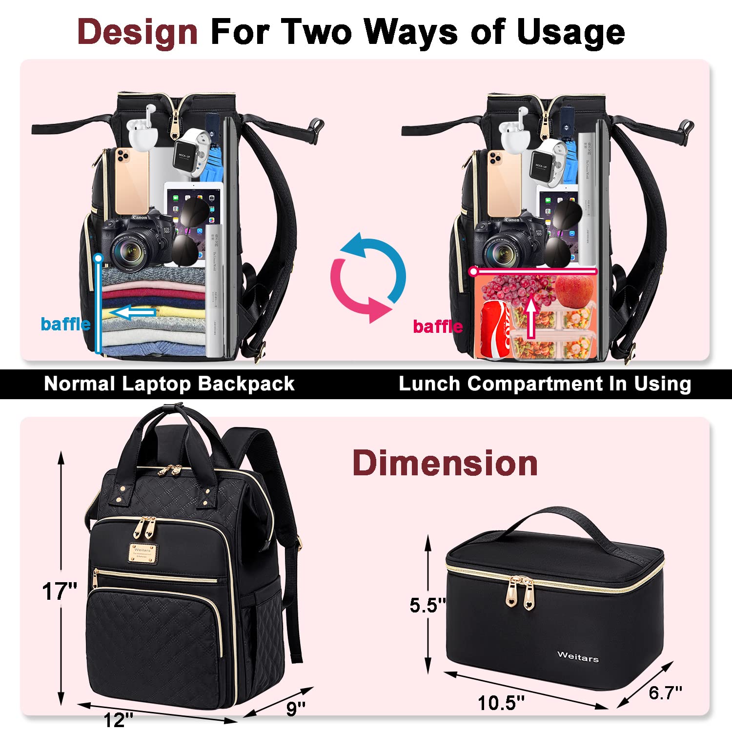 Foto 5 pulgar | Mochila Weitars Negra para Mujer- Venta Internacional