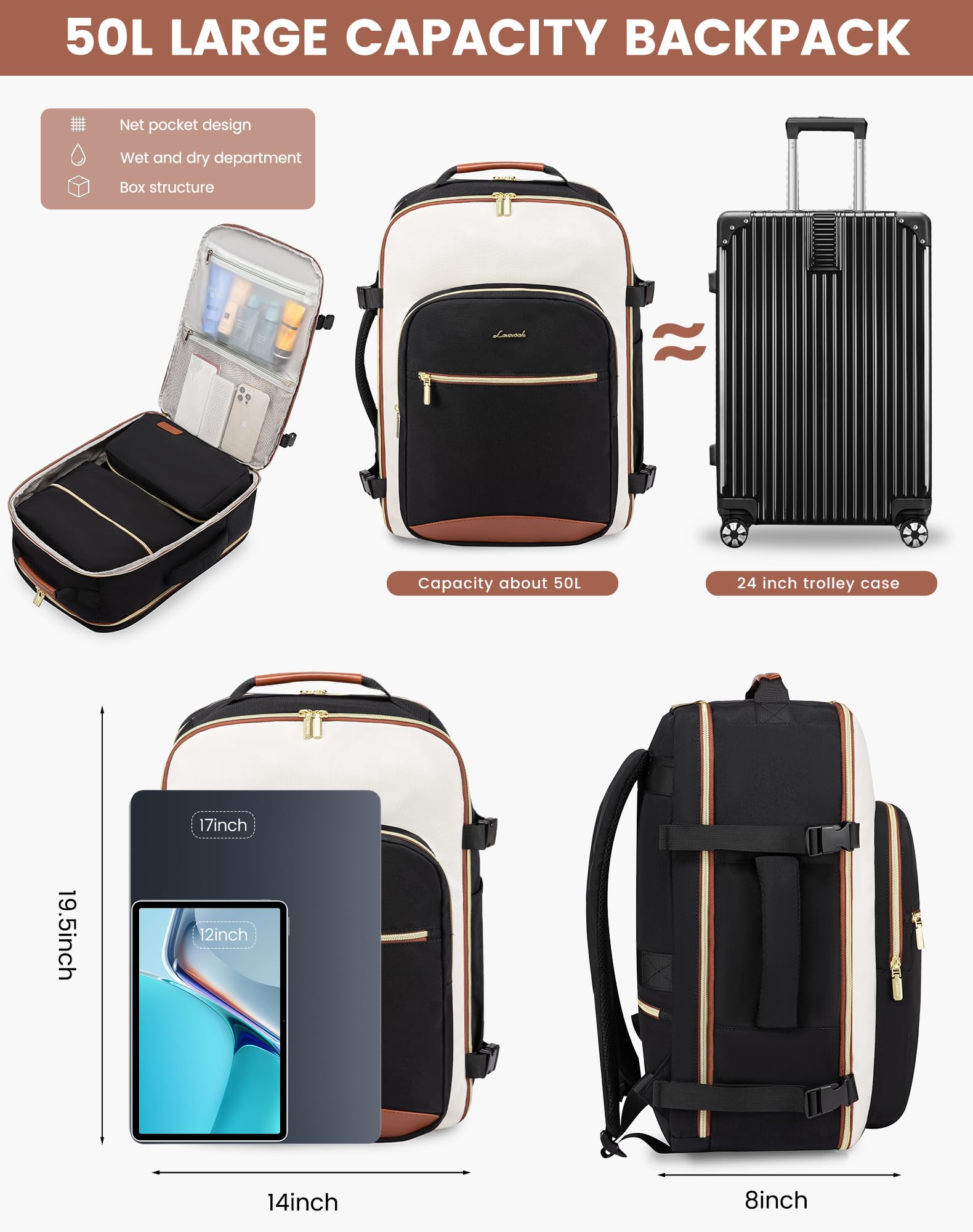 Foto 5 pulgar | Mochila de Viaje Lovevook 50 l Impermeable Unisex - Venta Internacional