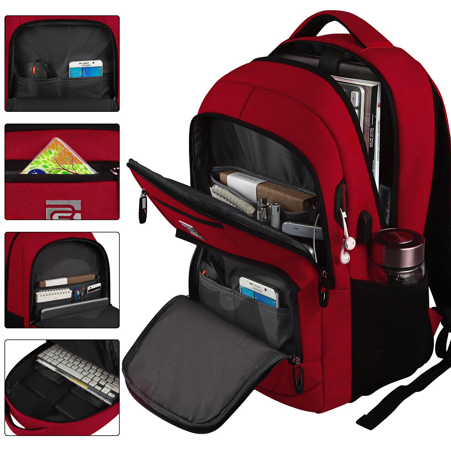 Foto 3 pulgar | Mochila para Portátil Volher Business Travel Antirrobo 15.6 Pulgadas Roja - Venta Internacional