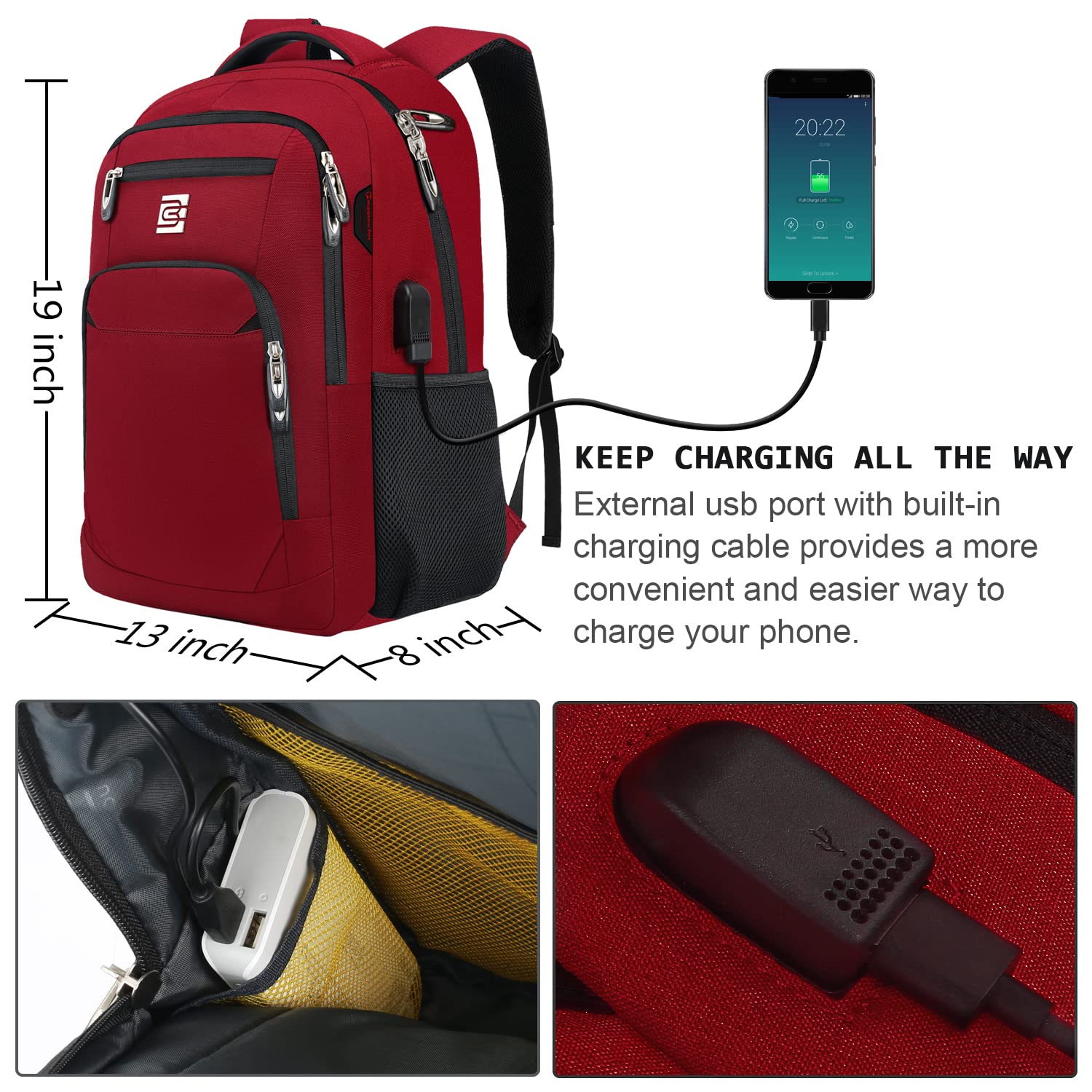 Foto 4 pulgar | Mochila para Portátil Volher Business Travel Antirrobo 15.6 Pulgadas Roja - Venta Internacional