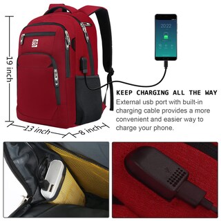 Foto 3 | Mochila para Portátil Volher Business Travel Antirrobo 15.6 Pulgadas Roja - Venta Internacional