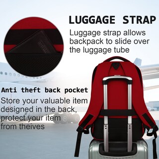 Foto 6 | Mochila para Portátil Volher Business Travel Antirrobo 15.6 Pulgadas Roja - Venta Internacional