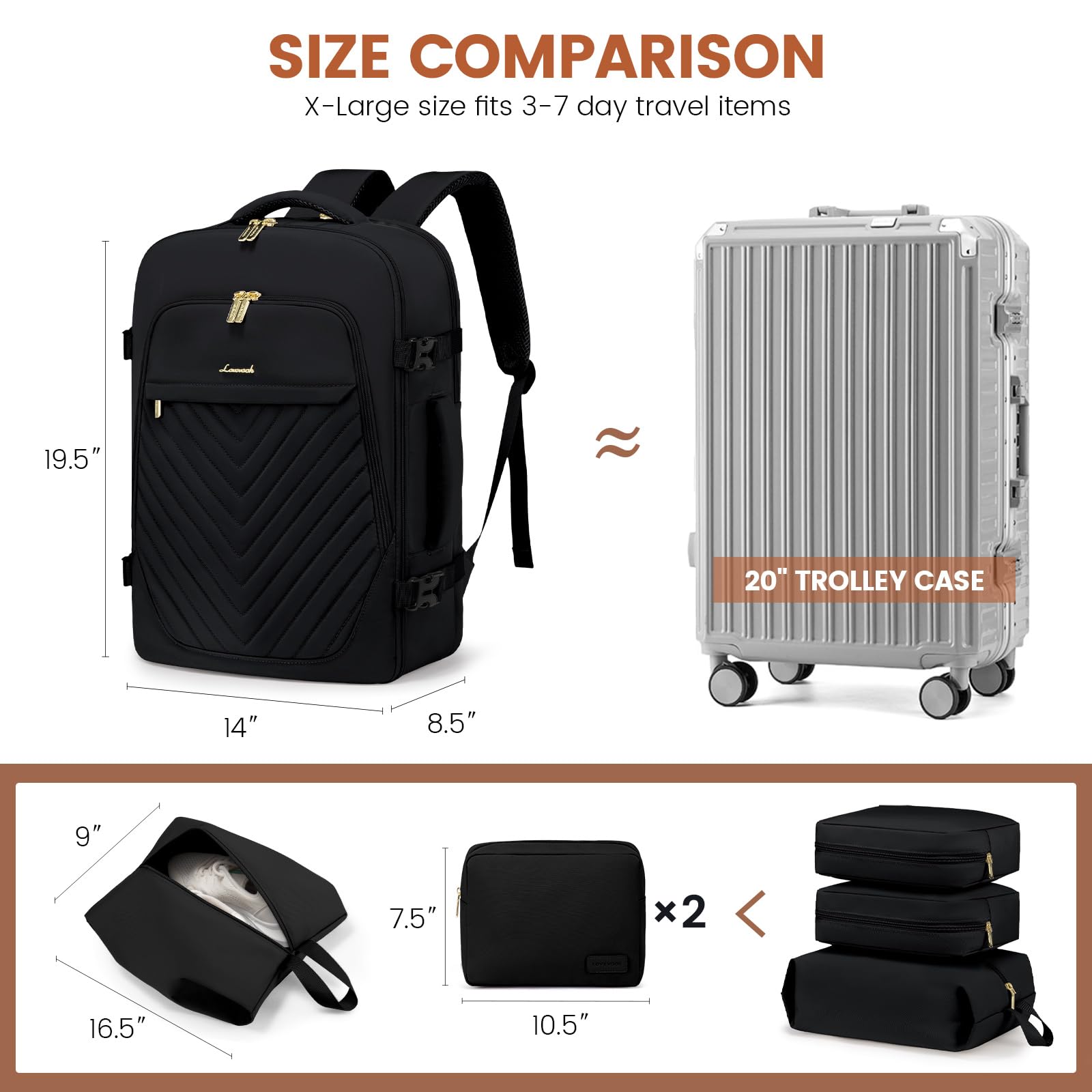 Foto 4 pulgar | Mochila de Viaje Lovevook 50 l para Portátil de 18 Pulgadas Negra para Mujer - Venta Internacional