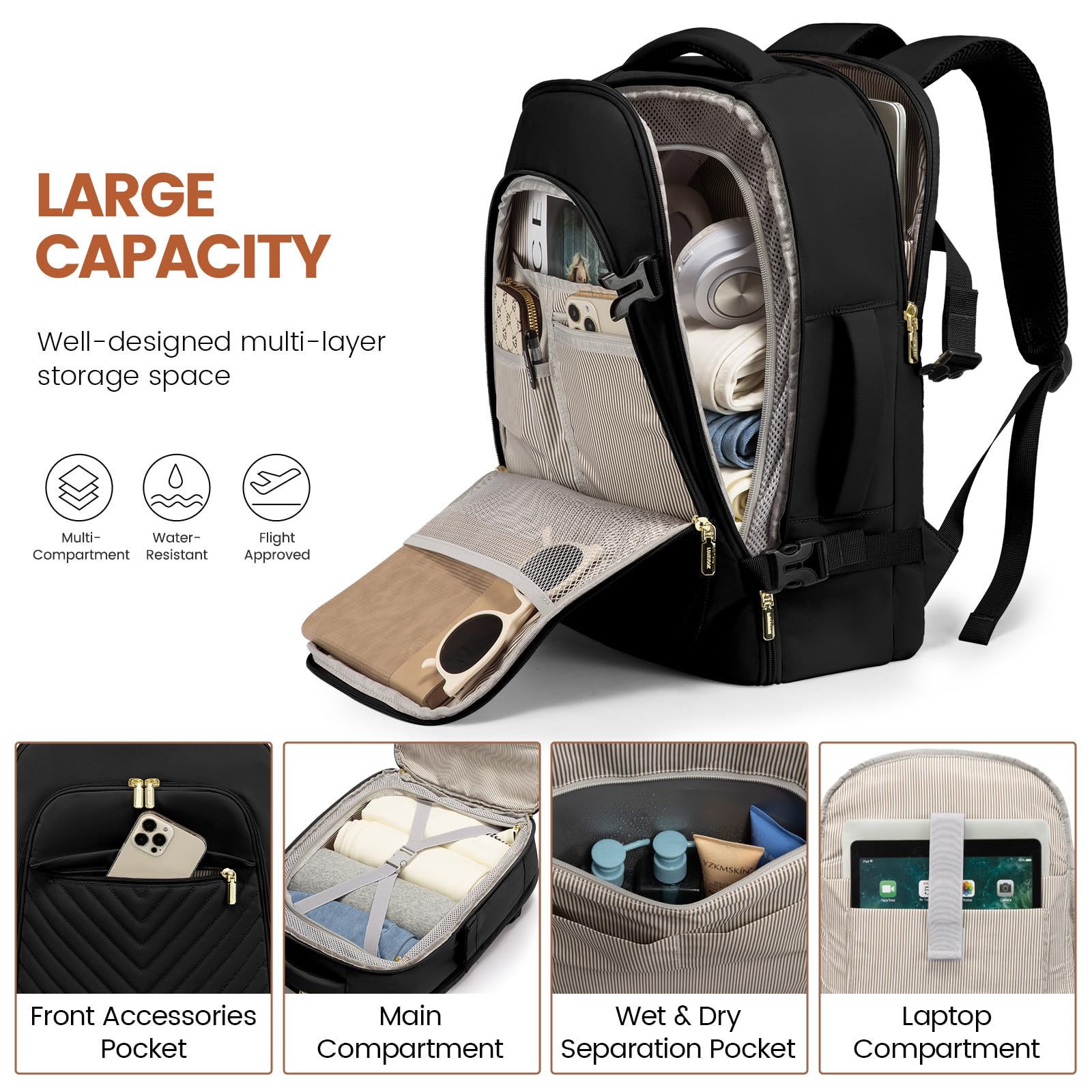 Foto 5 pulgar | Mochila de Viaje Lovevook 50 l para Portátil de 18 Pulgadas Negra para Mujer - Venta Internacional