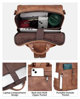 Foto 2 | Mochila de Piel para Portátil Fadeon 15.6'' Marrón - Venta Internacional