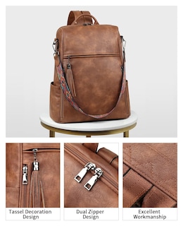 Foto 4 | Mochila de Piel para Portátil Fadeon 15.6'' Marrón - Venta Internacional
