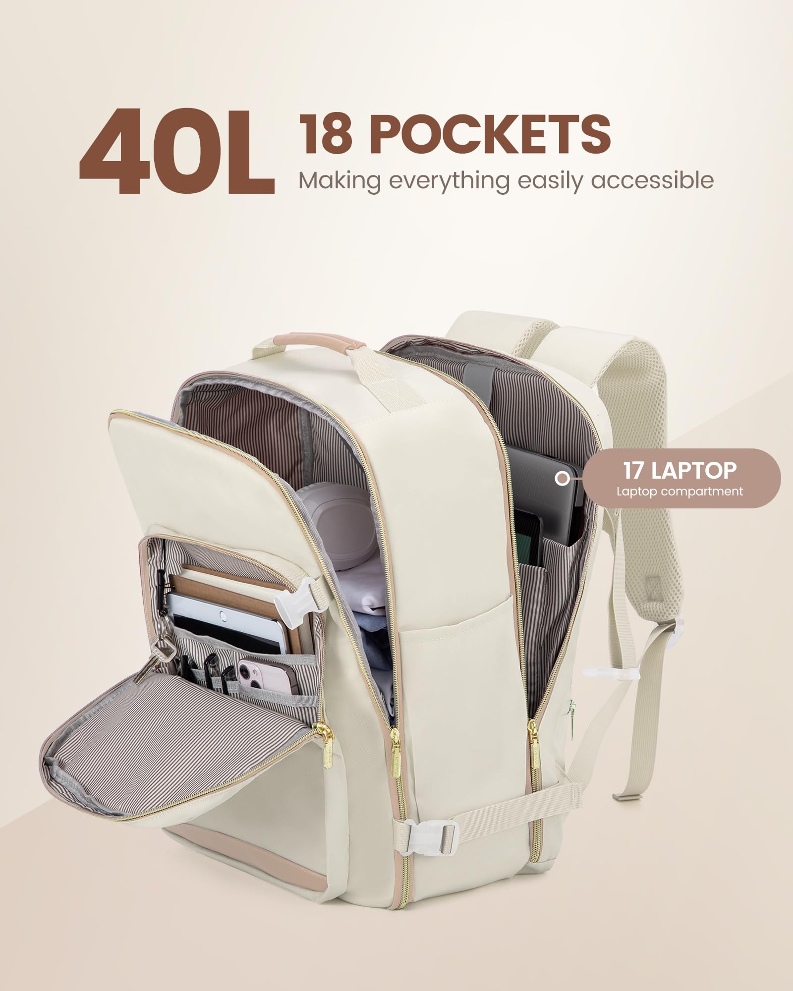 Foto 4 pulgar | Mochila Lovevook de 40 l Beige - Venta Internacional