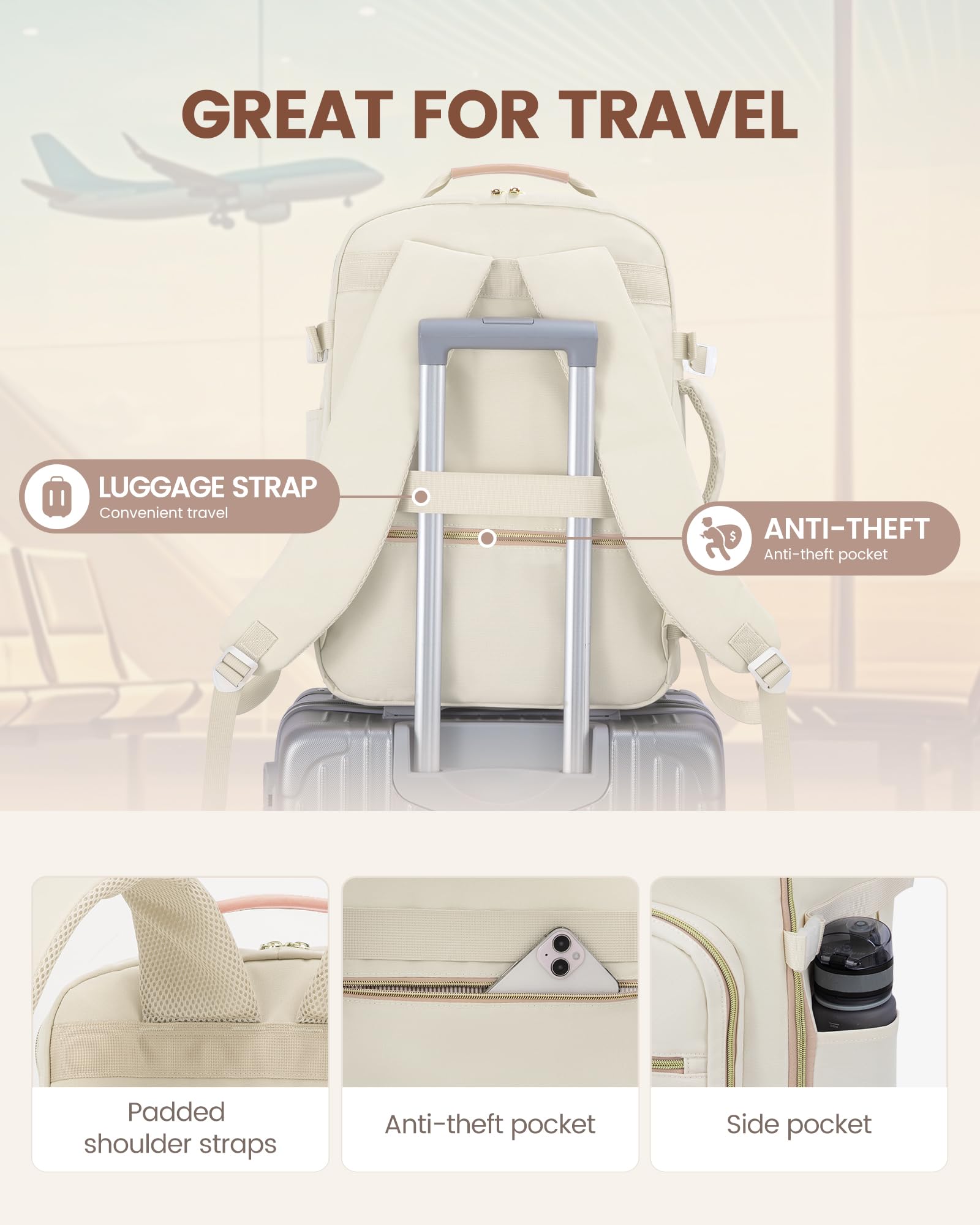 Foto 7 pulgar | Mochila Lovevook de 40 l Beige - Venta Internacional
