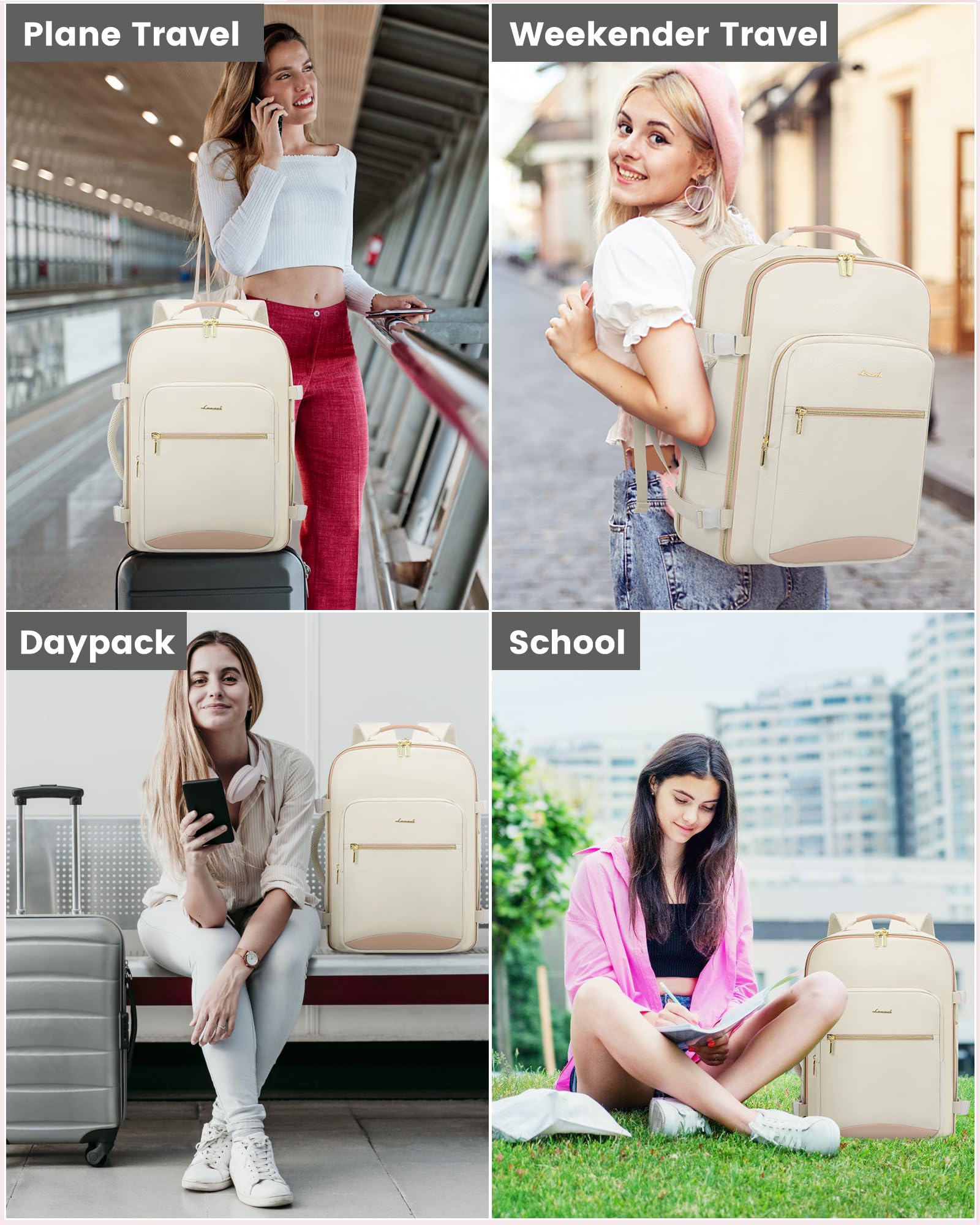 Foto 8 pulgar | Mochila Lovevook de 40 l Beige - Venta Internacional
