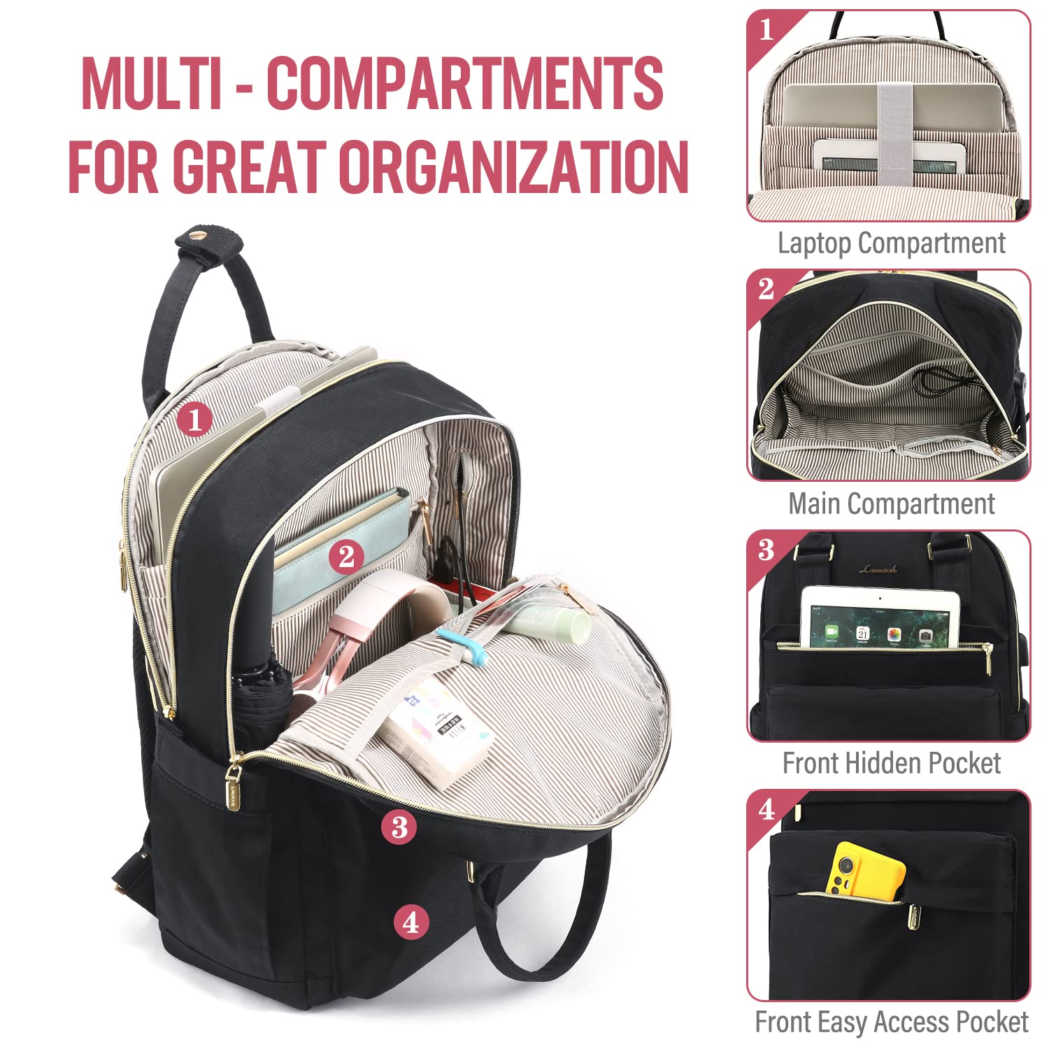 Foto 2 | Mochila para Portátil 15.6 Pulgadas Con Puerto Usb  Lovevook para Mujer- Venta Internacional