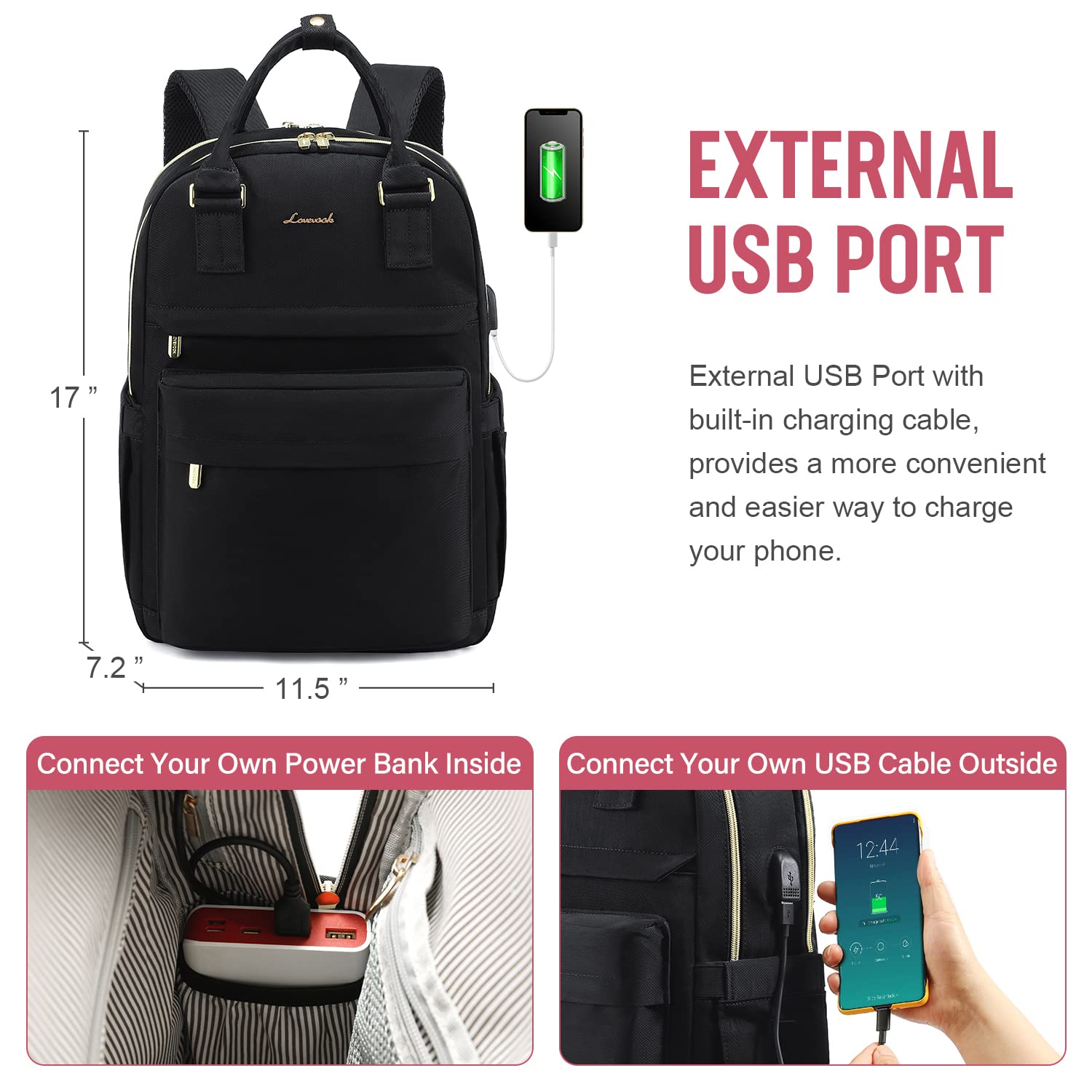 Foto 6 pulgar | Mochila para Portátil 15.6 Pulgadas Con Puerto Usb  Lovevook para Mujer- Venta Internacional