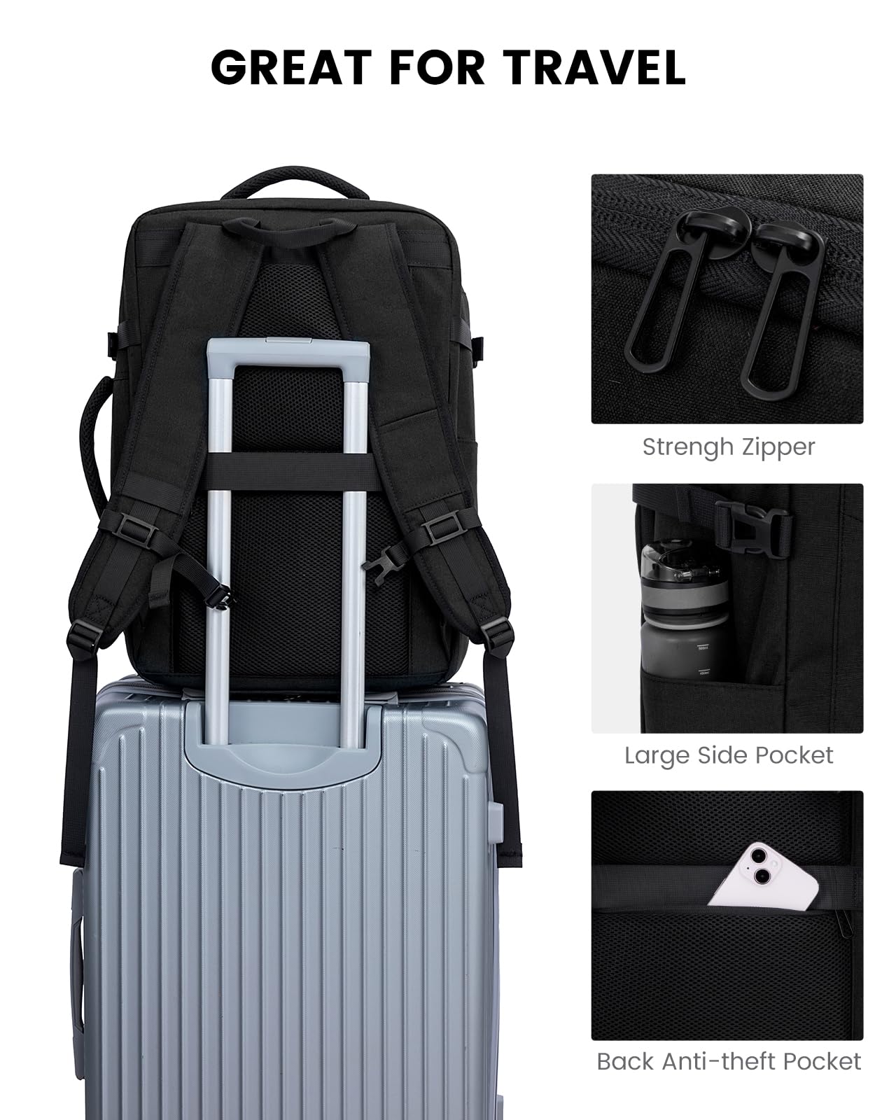 Foto 6 pulgar | Mochila de Viaje Lovevook Carry On 50 l con Puerto USB Negra- Venta Internacional