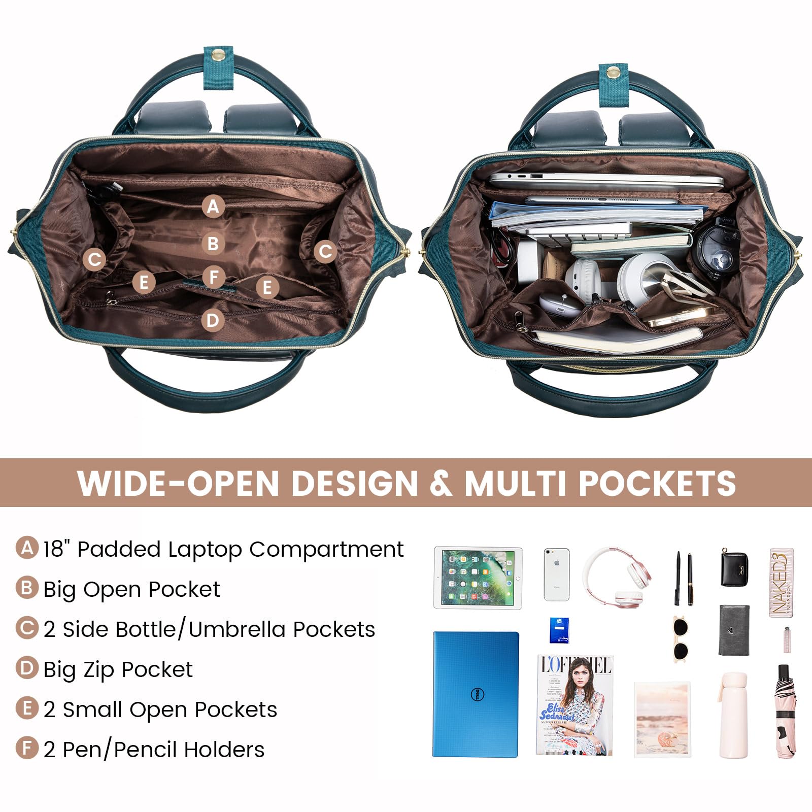 Foto 2 | Mochila Lovevook de Piel para Portátil 18 Pulgadas para Mujer - Venta Internacional