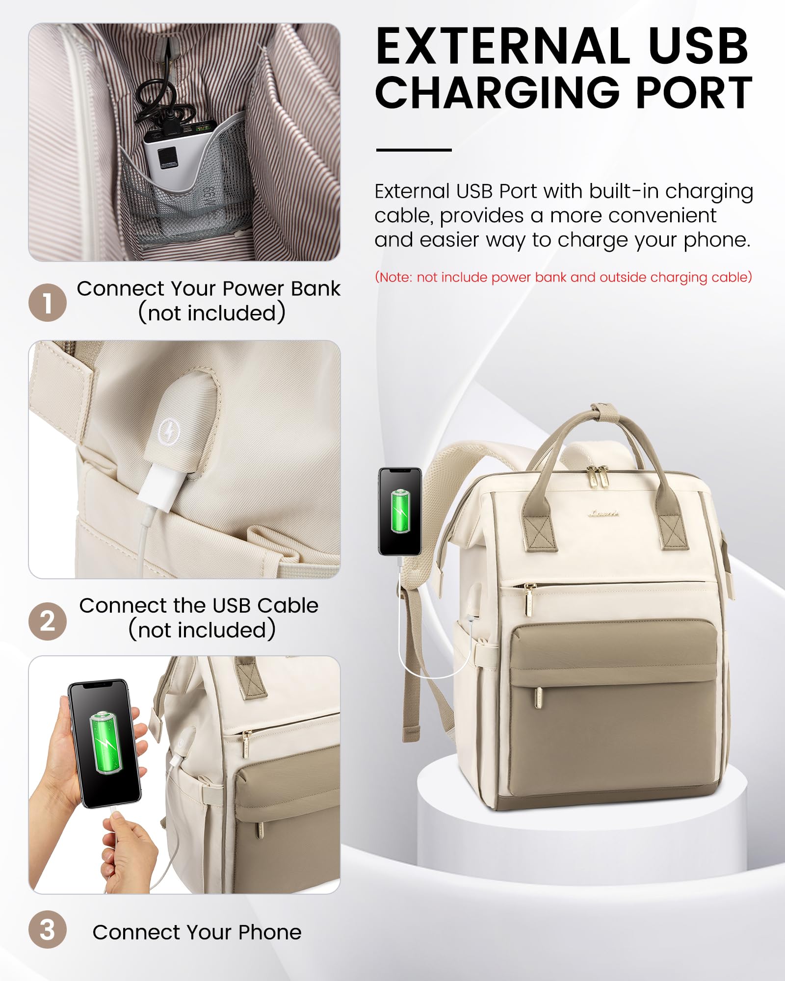 Foto 6 pulgar | Mochila para Laptop LOVEVOOK 17 Pulgadas Beige - Venta Internacional