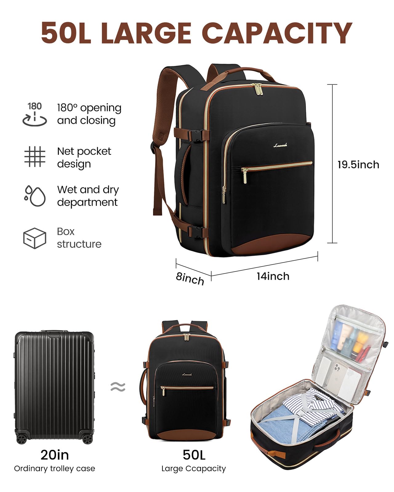 Foto 3 | Mochila de Viaje Lovevook Negra - Venta Internacional
