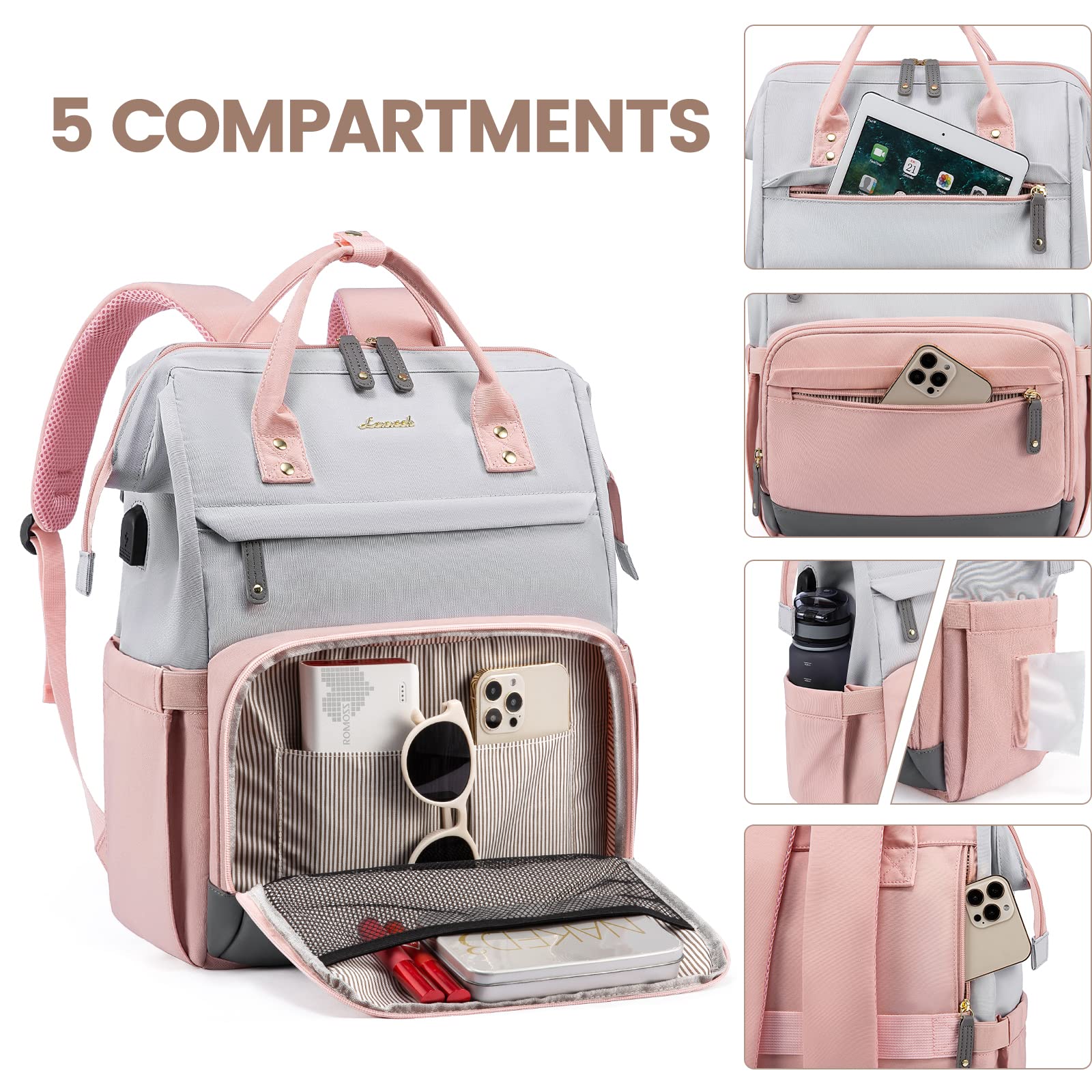 Foto 3 | Mochila para Portátil Lovevook 15.6 " Impermeable Puerto USB para Mujer - Venta Internacional