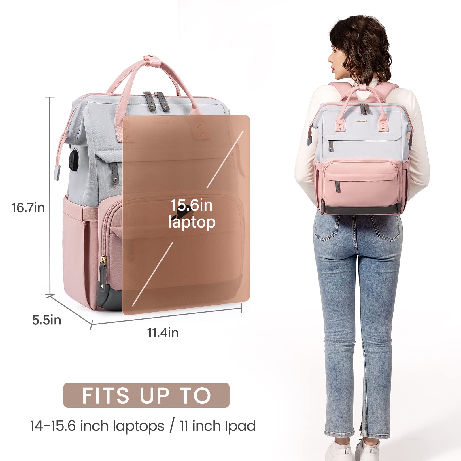 Foto 8 pulgar | Mochila para Portátil Lovevook 15.6 " Impermeable Puerto USB para Mujer - Venta Internacional